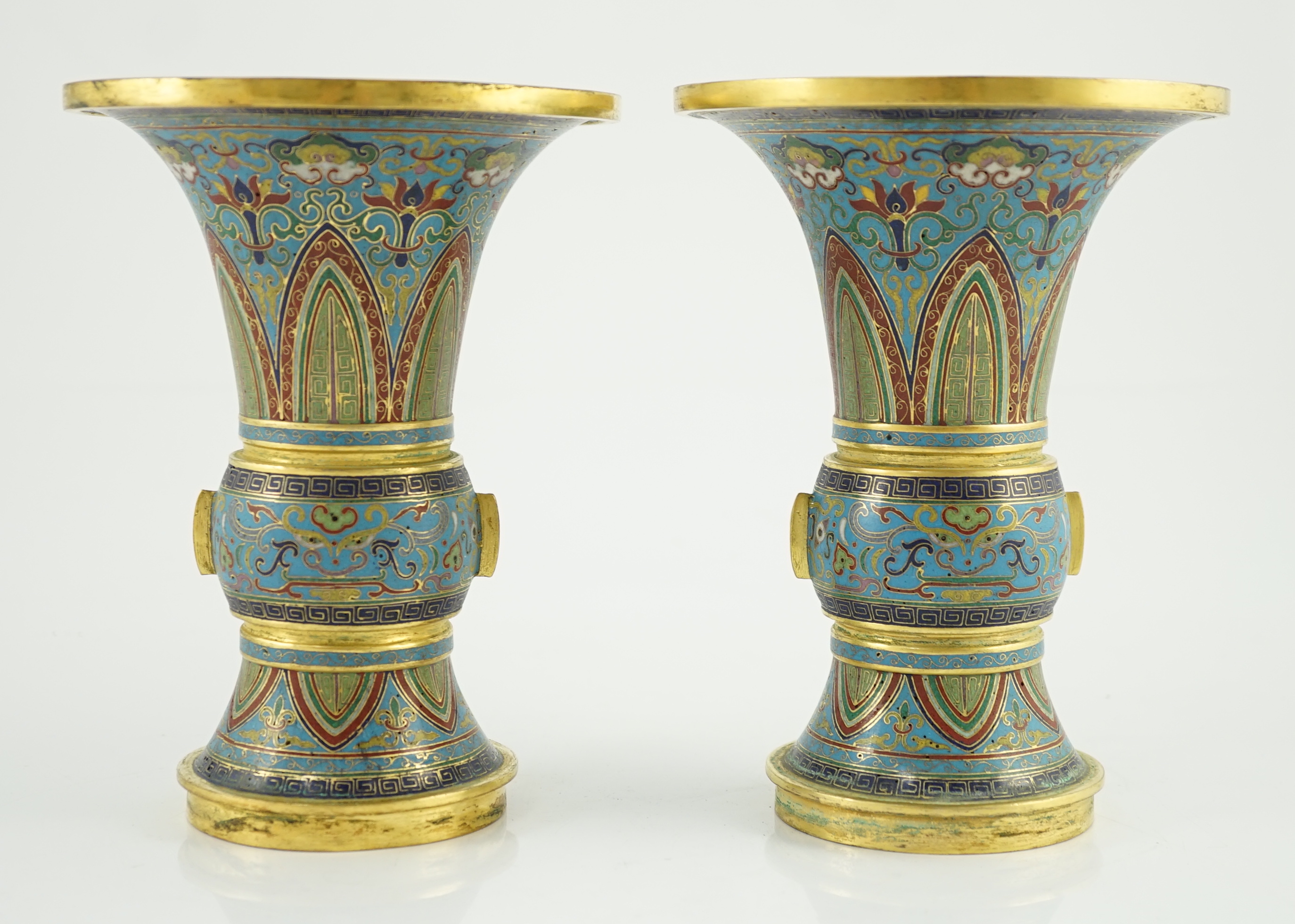 A pair of Chinese cloisonné enamel beaker vases